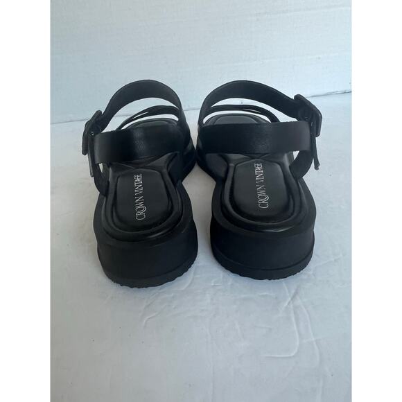 Crown Vintage Cleona Black Leather Strappy Platform Buckle Square Toe Sandal 8M - Picture 7 of 11